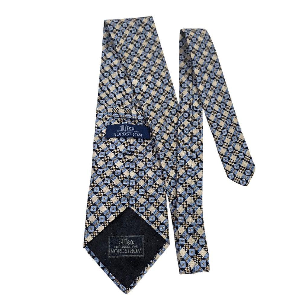 Vintage Alles for‎ Nordstrom Men's Tie Necktie Designer Luxury Cream Blue Plaid